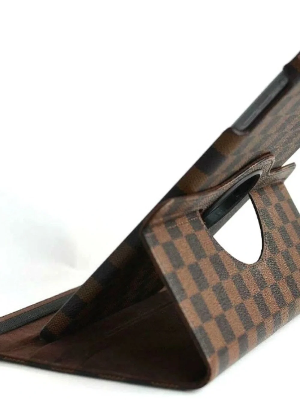 NEW! Brown Checkered Tablet Folio Case with Rotating Stand
